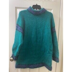 Vintage Chunky Sweater Mohair Blend Fuzzy Oversized ALEXANDER KNITWEAR TEAL